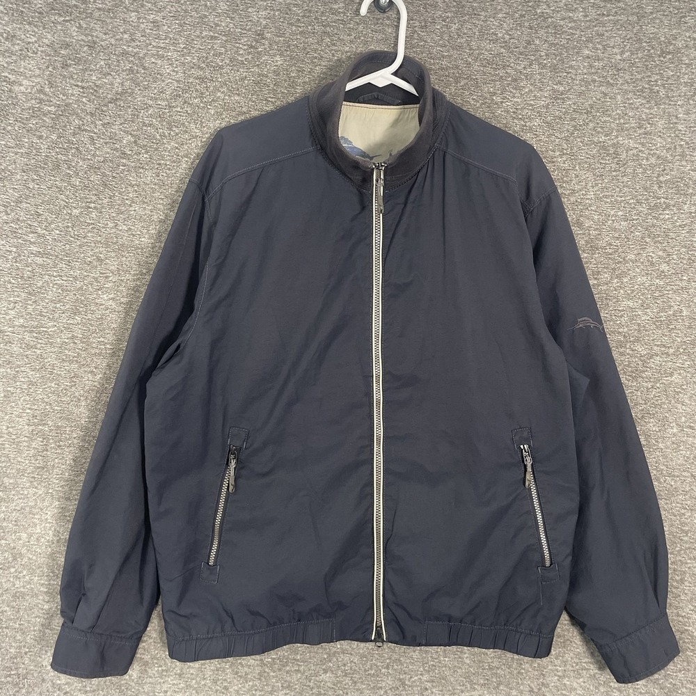 Tommy Bahama Jacket Mens Medium Blue Cotton Blend Harrington Full Zip Lined